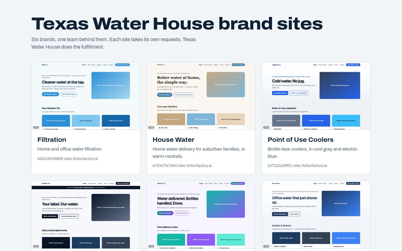 Screenshot of Texas Water House brand sites