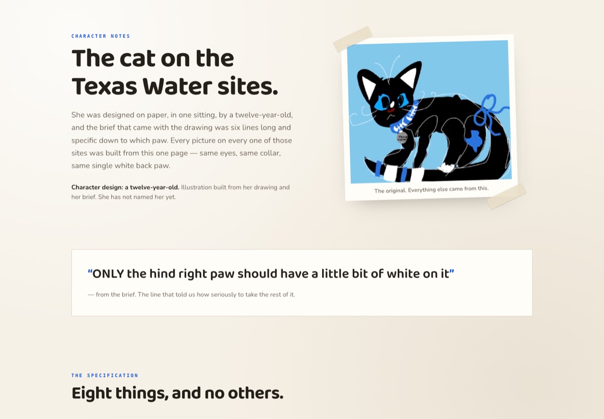 Screenshot of About Gazpacho — the character behind the Texas Water sites