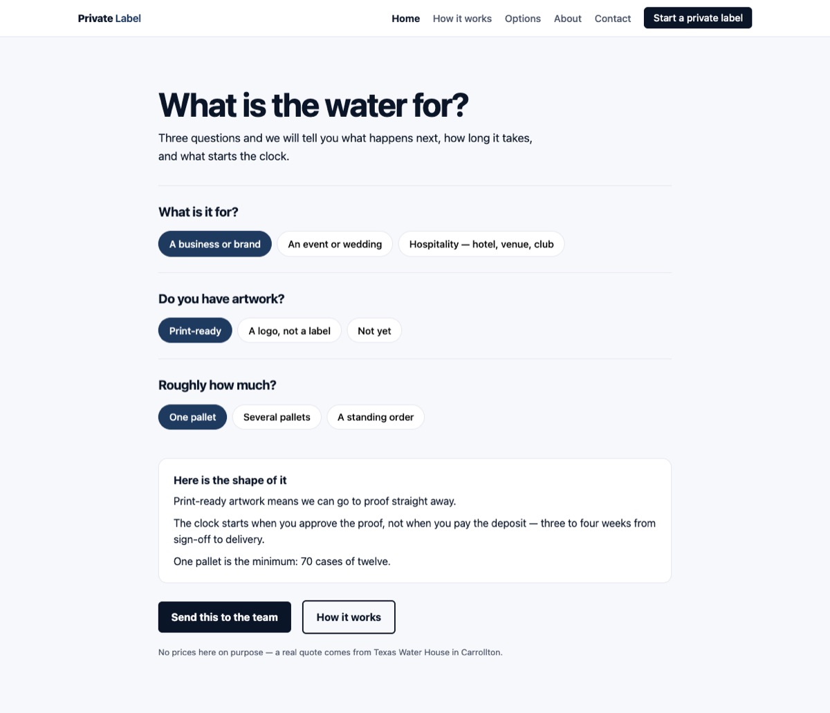Screenshot of Private Label — the funnel ✻