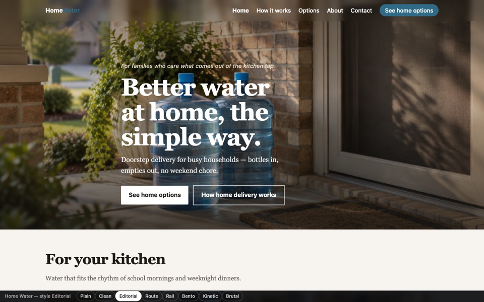 Screenshot of Home Water — Editorial