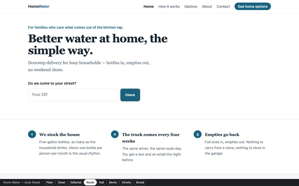 Screenshot of Home Water — Route